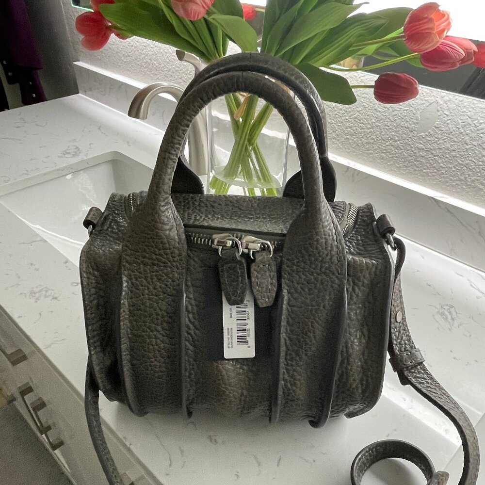 ALEXANDER WANG Pebbled Lambskin Rockie Inside Out Bag Grey with Silver H…